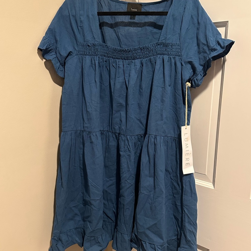 Blue Smocked Dress ruffled Twee Preppy Coquette Summer